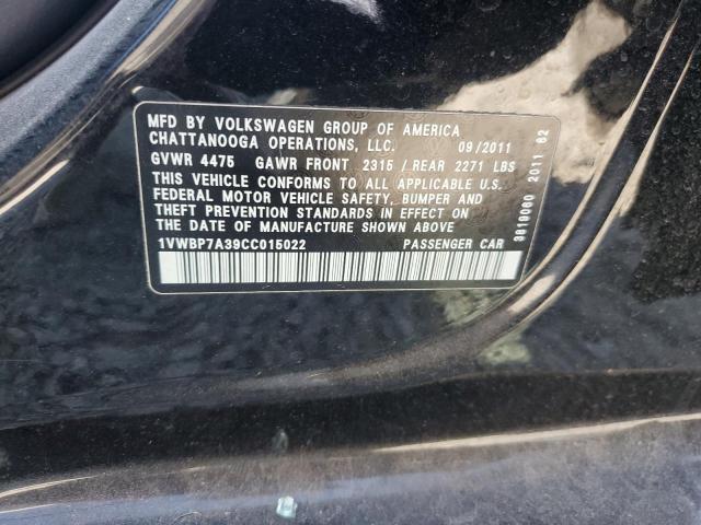 1VWBP7A39CC015022 - 2012 VOLKSWAGEN PASSAT SE 黑色 照片 12
