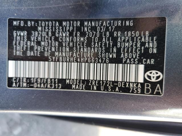 5YFBURHE4HP663476 - 2017 TOYOTA COROLLA L CHARCOAL photo 12