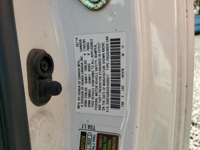 2HGFG3B52EH509317 - 2014 HONDA CIVIC LX WHITE photo 12