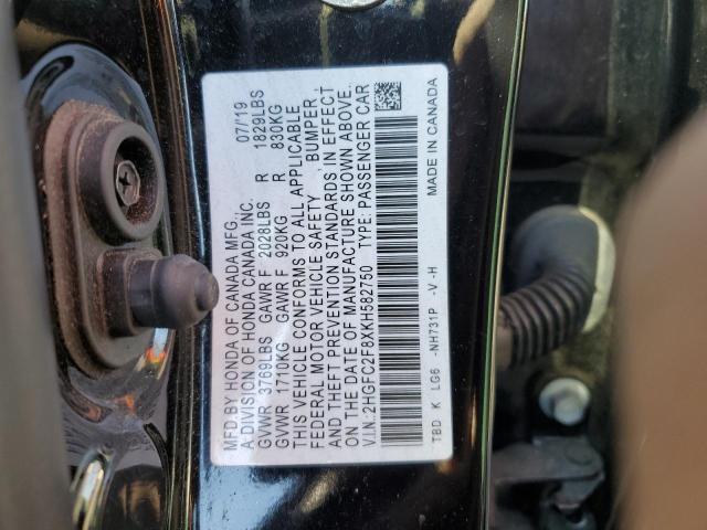 2HGFC2F8XKH582750 - 2019 HONDA CIVIC SPORT 黑色 照片 12