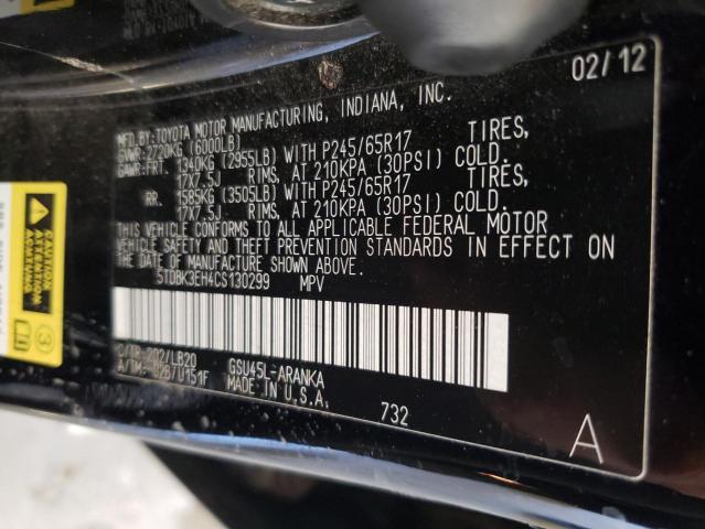 5TDBK3EH4CS130299 - 2012 TOYOTA HIGHLANDER BASE Qara foto 13