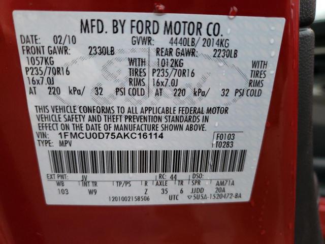 1FMCU0D75AKC16114 - 2010 FORD ESCAPE XLT RED photo 14