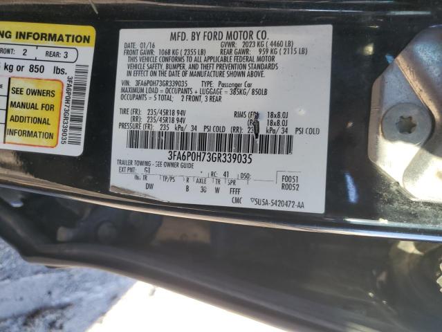 3FA6P0H73GR339035 - 2016 FORD FUSION SE 黑色 照片 12
