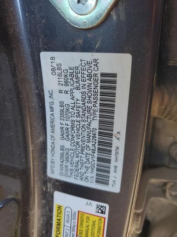 1HGCV1F48JA228470 - 2018 HONDA ACCORD EX GRAY photo 12