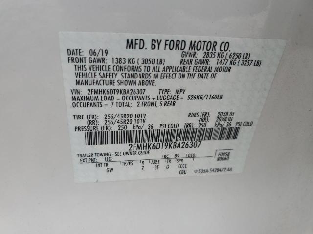 2FMHK6DT9KBA26307 - 2019 FORD FLEX LIMITED أبيض صورة 13