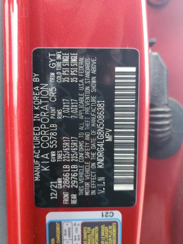 KNDRG4LG8N5086381 - 2022 KIA SORENTO S RED photo 13