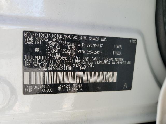 2T3W1RFV5NC211195 - 2022 TOYOTA RAV4 XLE 白色 照片 13