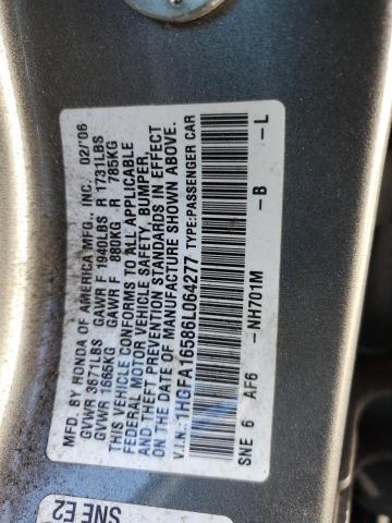 1HGFA16586L064277 - 2006 HONDA CIVIC LX ყავისფერი ფოტო 12