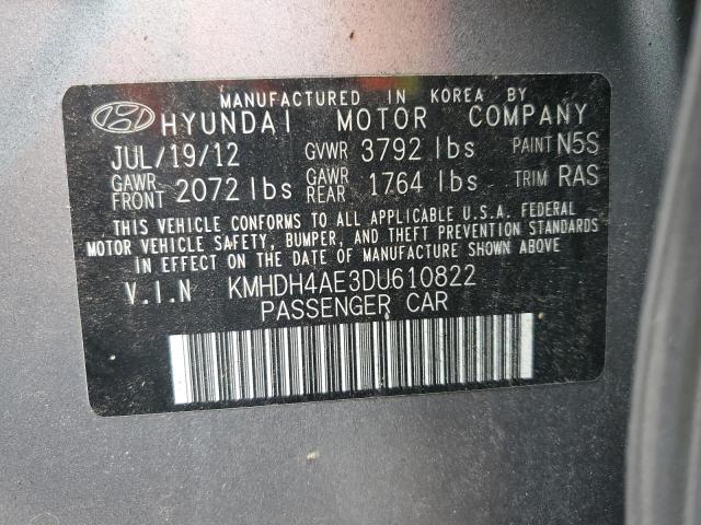 KMHDH4AE3DU610822 - 2013 HYUNDAI ELANTRA GLS SILVER photo 12