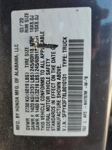 5FPYK3F78LB010131 - 2020 HONDA RIDGELINE RTL GRAY photo 12