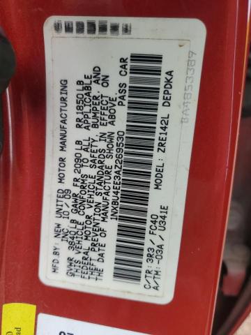 1NXBU4EE3AZ269530 - 2010 TOYOTA COROLLA BASE Կարմիր լուսանկար 12