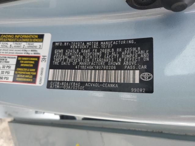 4T1BE46K18U760206 - 2008 TOYOTA CAMRY CE 蓝色 照片 13