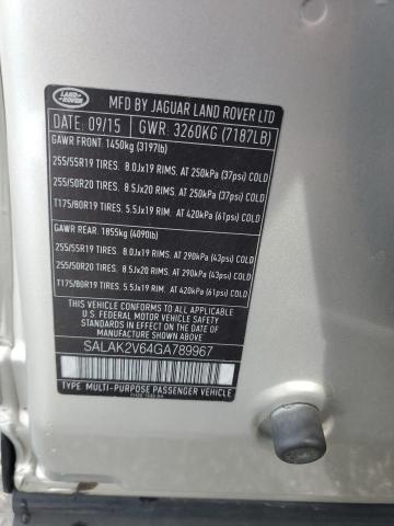 SALAK2V64GA789967 - 2016 LAND ROVER LR4 HSE LUXURY SILVER photo 13