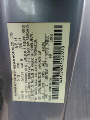 1N4AL24E08C250240 - 2008 NISSAN ALTIMA 2.5S GRAY photo 12