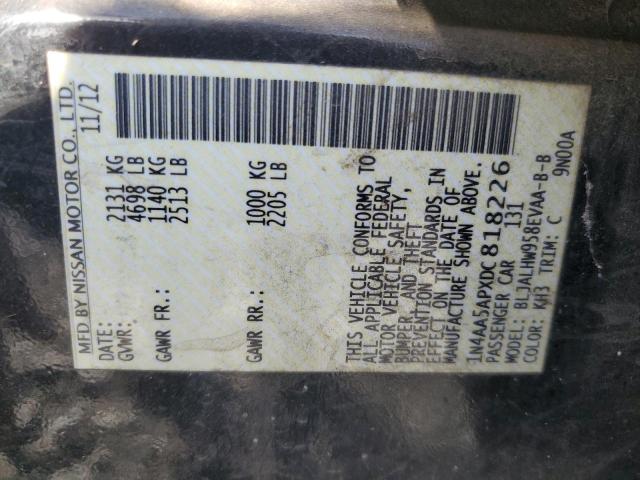 1N4AA5APXDC818226 - 2013 NISSAN MAXIMA S შავი ფოტო 13