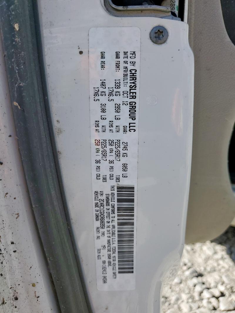 2C4RC1CGXDR606950 - 2013 CHRYSLER TOWN & COU TOURING L WHITE photo 13