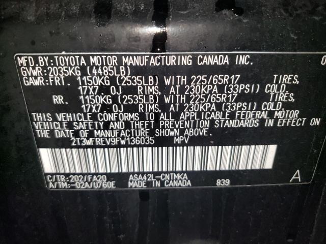 2T3WFREV9FW136035 - 2015 TOYOTA RAV4 XLE BLACK photo 13