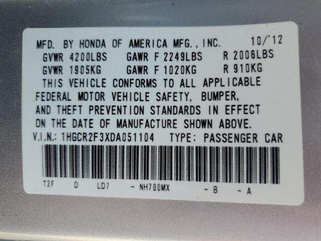 1HGCR2F3XDA051104 - 2013 HONDA ACCORD LX Күміс фото 13