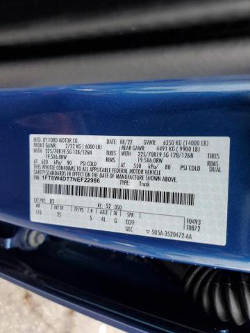 1FT8W4DT7NEF22986 - 2022 FORD F450 SUPER DUTY BLUE photo 14