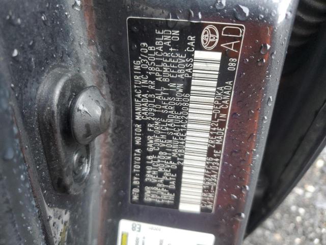 2T1BU4EE1AC200806 - 2010 TOYOTA COROLLA BASE GRAY photo 12