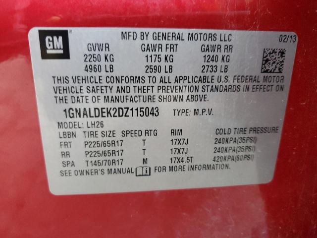 1GNALDEK2DZ115043 - 2013 CHEVROLET EQUINOX LT RED photo 12