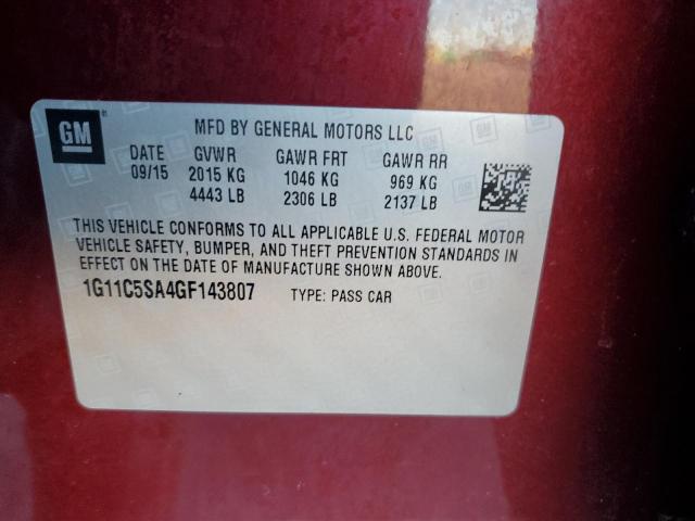 1G11C5SA4GF143807 - 2016 CHEVROLET MALIBU LIM LT Көк фото 12