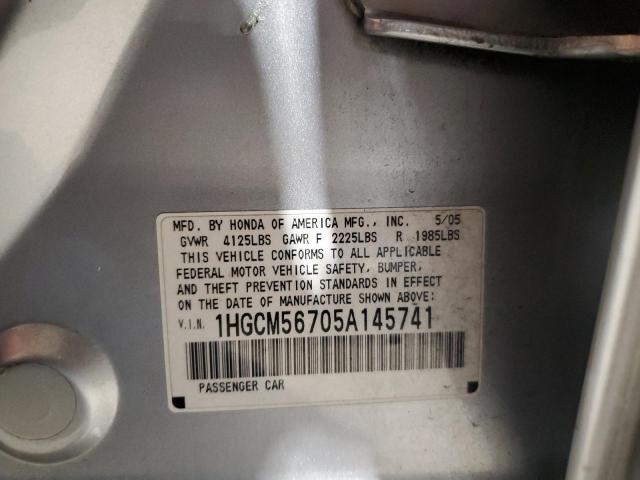 1HGCM56705A145741 - 2005 HONDA ACCORD EX SILVER photo 12