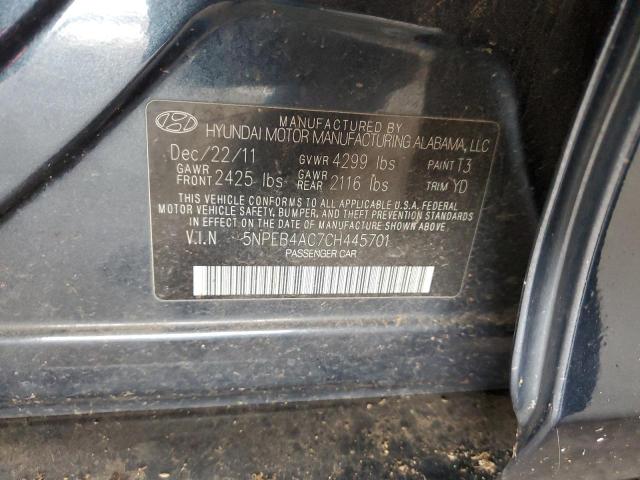 5NPEB4AC7CH445701 - 2012 HYUNDAI SONATA GLS CHARCOAL photo 12