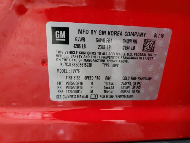 KL7CJLSB3GB615938 - 2016 CHEVROLET TRAX 1LT RED photo 12