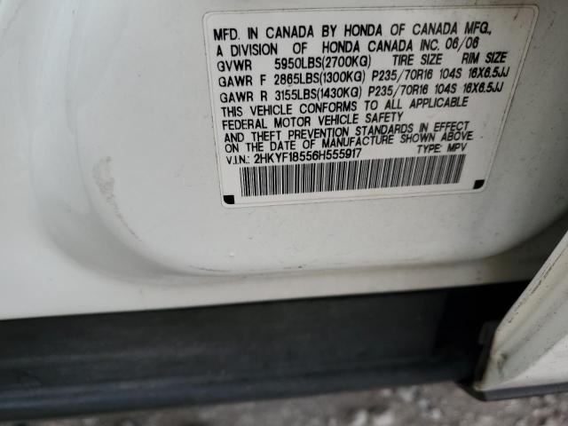 2HKYF18556H555917 - 2006 HONDA PILOT EX WHITE photo 13