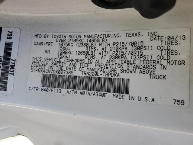 5TFNX4CN7DX027385 - 2013 TOYOTA TACOMA WHITE photo 12