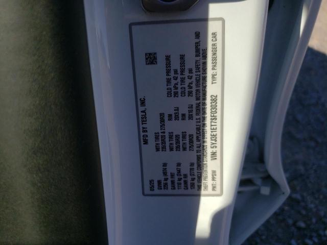 5YJ3E1ET7SF030382 - 2025 TESLA MODEL 3 Beyaz fotoğraf 12