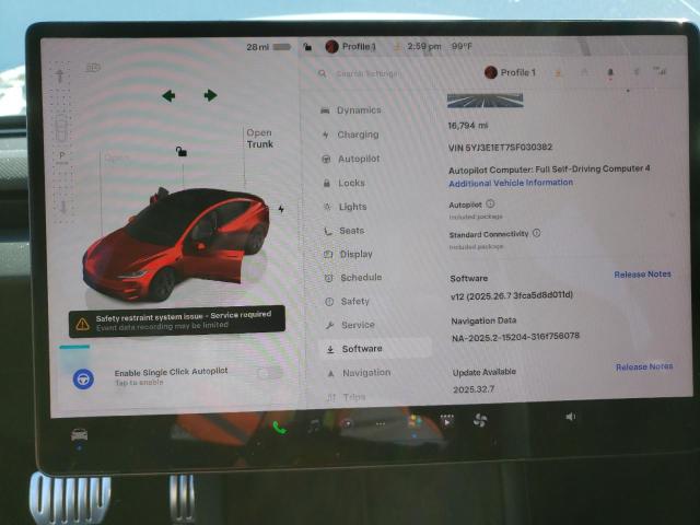 5YJ3E1ET7SF030382 - 2025 TESLA MODEL 3 Beyaz fotoğraf 9