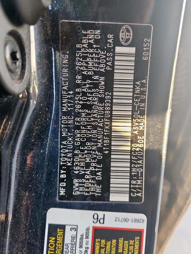 4T1BF1FKXFU889392 - 2015 TOYOTA CAMRY LE BLACK photo 12