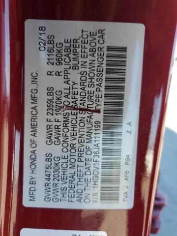 1HGCV1F36JA111199 - 2018 HONDA ACCORD SPORT Бордовый фото 13