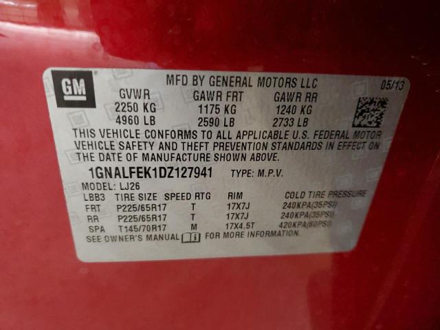 1GNALFEK1DZ127941 - 2013 CHEVROLET EQUINOX LTZ RED photo 13