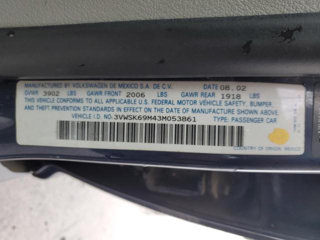 3VWSK69M43M053861 - 2003 VOLKSWAGEN JETTA GLS BLUE photo 12