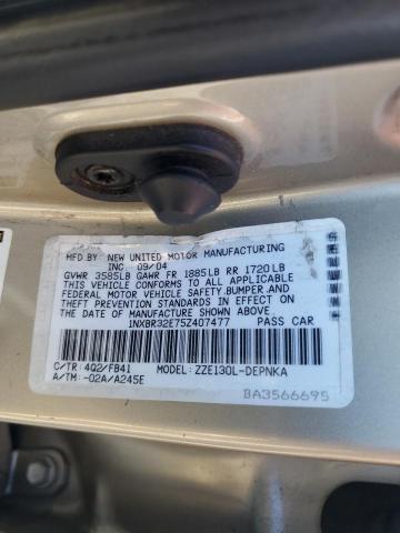 1NXBR32E75Z407477 - 2005 TOYOTA COROLLA CE TAN photo 12