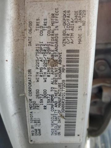 JT3GN86R3Y0177209 - 2000 TOYOTA 4RUNNER SR5 Gümüş fotoğraf 13