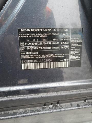 4JGBB8GB4BA703957 - 2011 MERCEDES-BENZ ML 350 4MATIC CHARCOAL photo 12