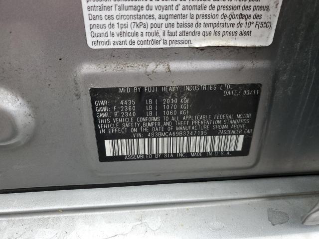 4S3BMCA69B3247195 - 2011 SUBARU LEGACY 2.5I GRAY photo 12