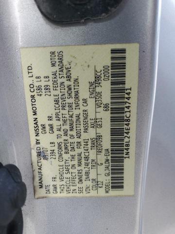 1N4BL24E48C147441 - 2008 NISSAN ALTIMA 3.5SE SILVER photo 12