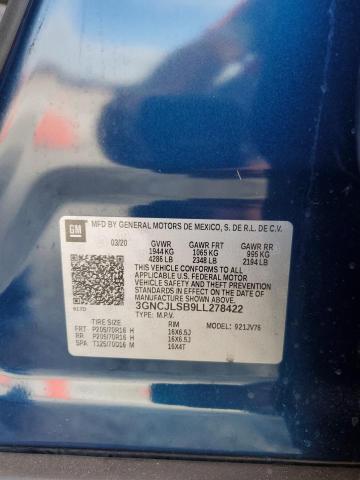 3GNCJLSB9LL278422 - 2020 CHEVROLET TRAX 1LT 蓝色 照片 12