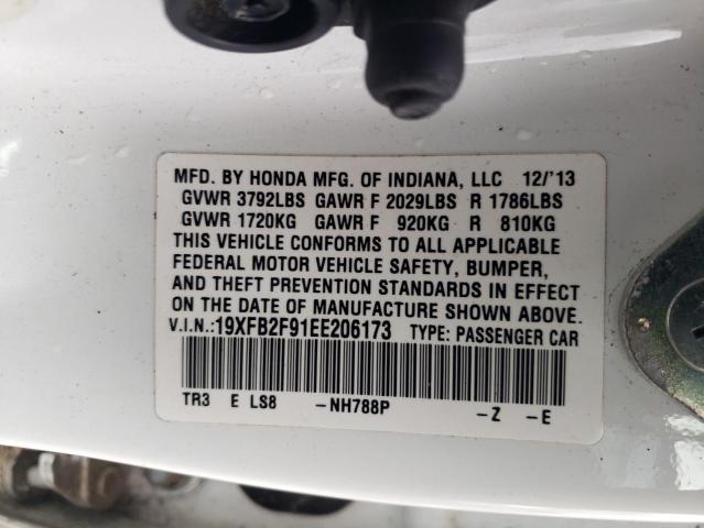 19XFB2F91EE206173 - 2014 HONDA CIVIC EXL WHITE photo 13