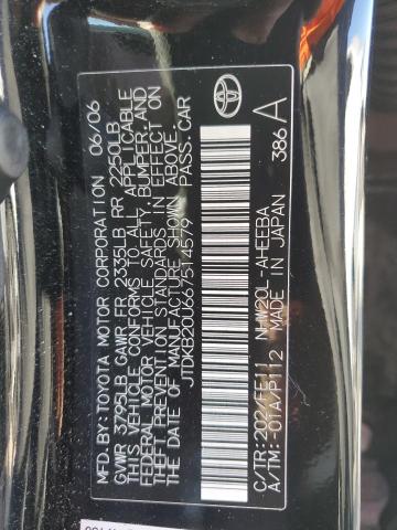 JTDKB20U667514579 - 2006 TOYOTA PRIUS Czarny zdjęcie 12
