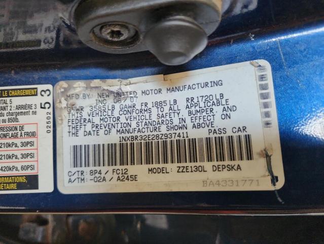 1NXBR32E28Z937411 - 2008 TOYOTA COROLLA CE 蓝色 照片 12