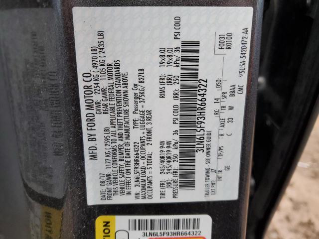 3LN6L5F93HR664322 - 2017 LINCOLN MKZ RESERVE შავი ფოტო 12