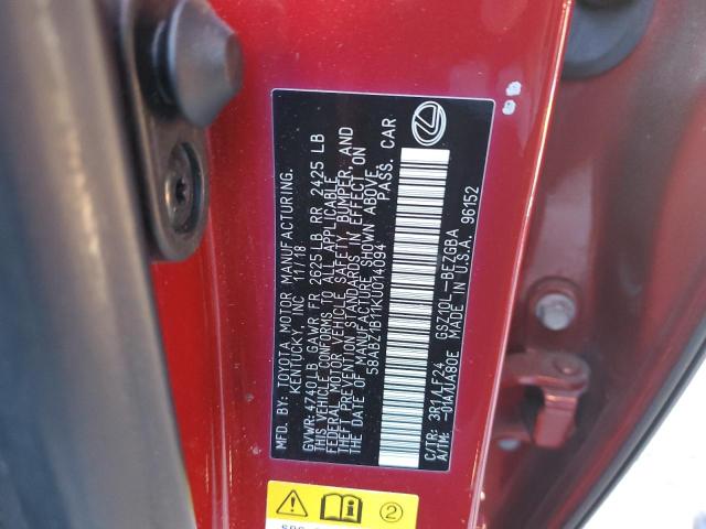 58ABZ1B11KU014094 - 2019 LEXUS ES 350 Қызыл фото 12