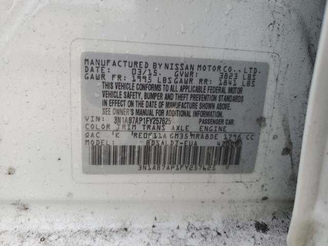 3N1AB7AP1FY257625 - 2015 NISSAN SENTRA S WHITE photo 12