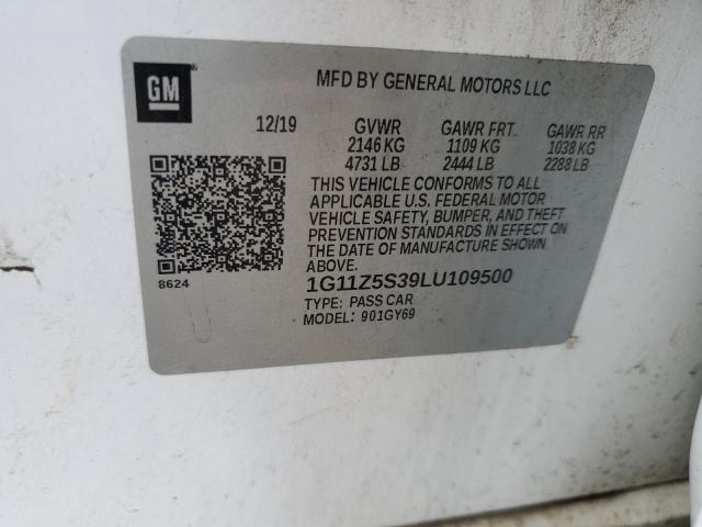 1G11Z5S39LU109500 - 2020 CHEVROLET IMPALA LT Biały zdjęcie 12